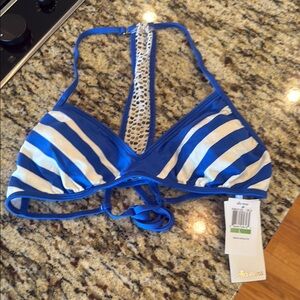 Ella Moss Striped Blue and Cream Bikini Top